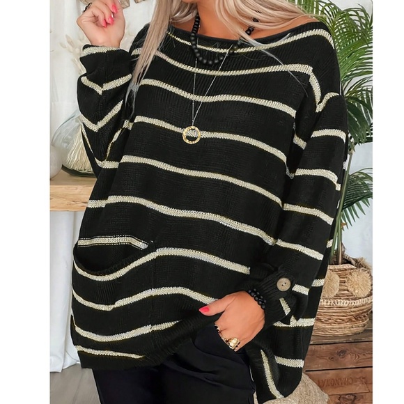 Cozy Striped Pocket Loose Fit Sweater Top - Picture 10 of 13